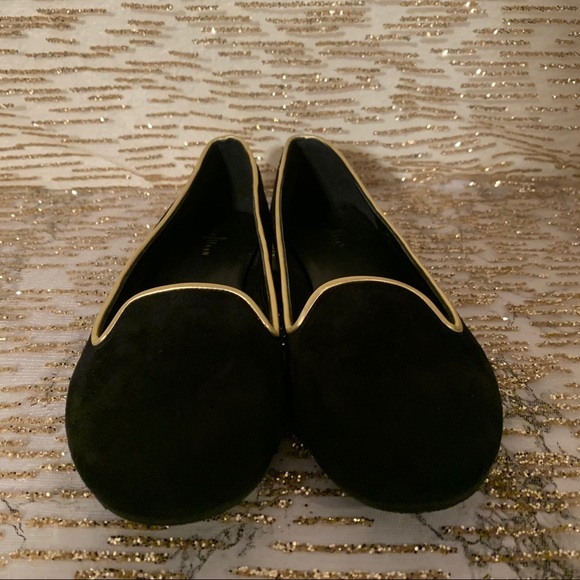 Cole Hann Black Suede Gold Trim Flats - Picture 3 of 6